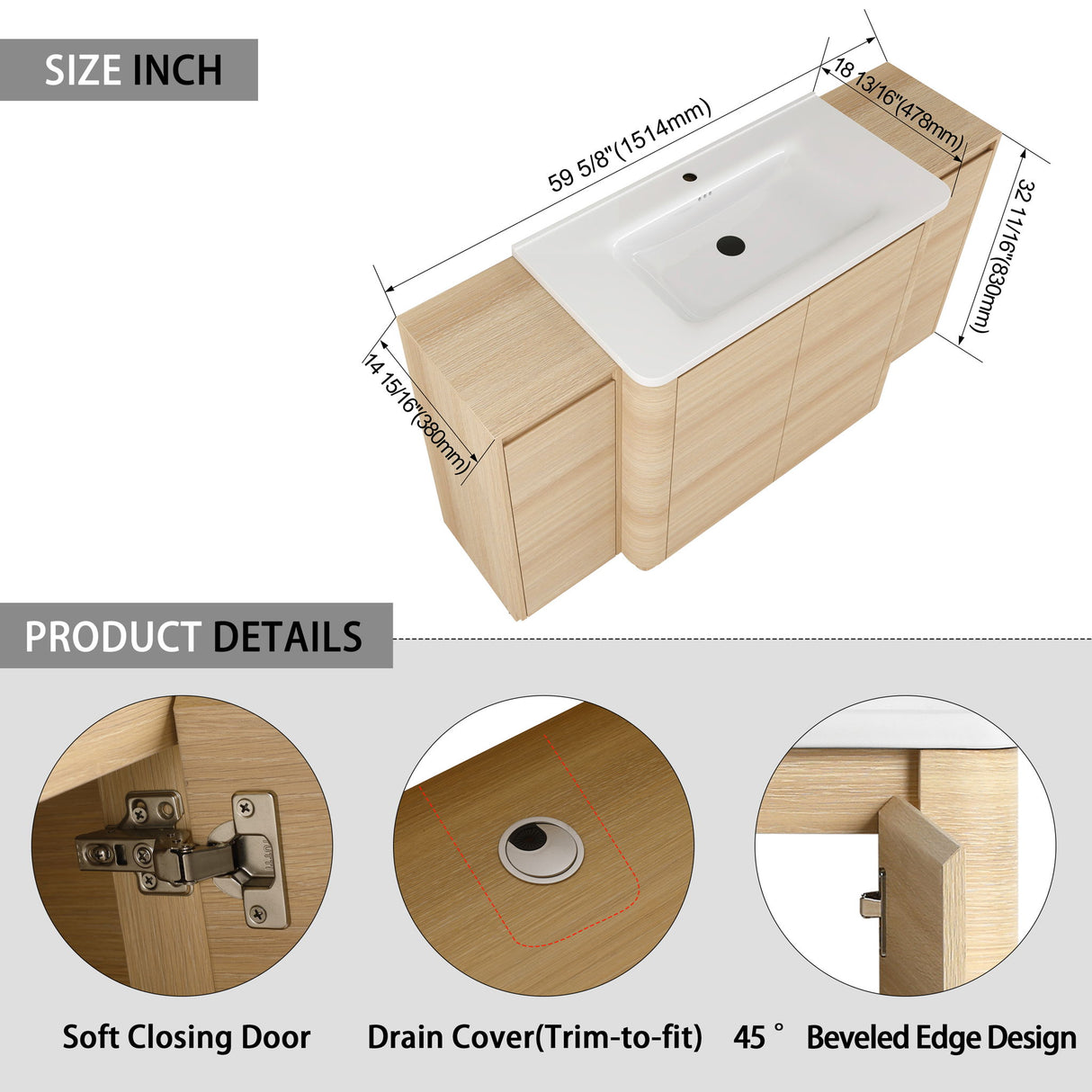 Freestanding Bathroom Vanity With Sink, 2 Small Storage Cabinets, Soft Close Doors