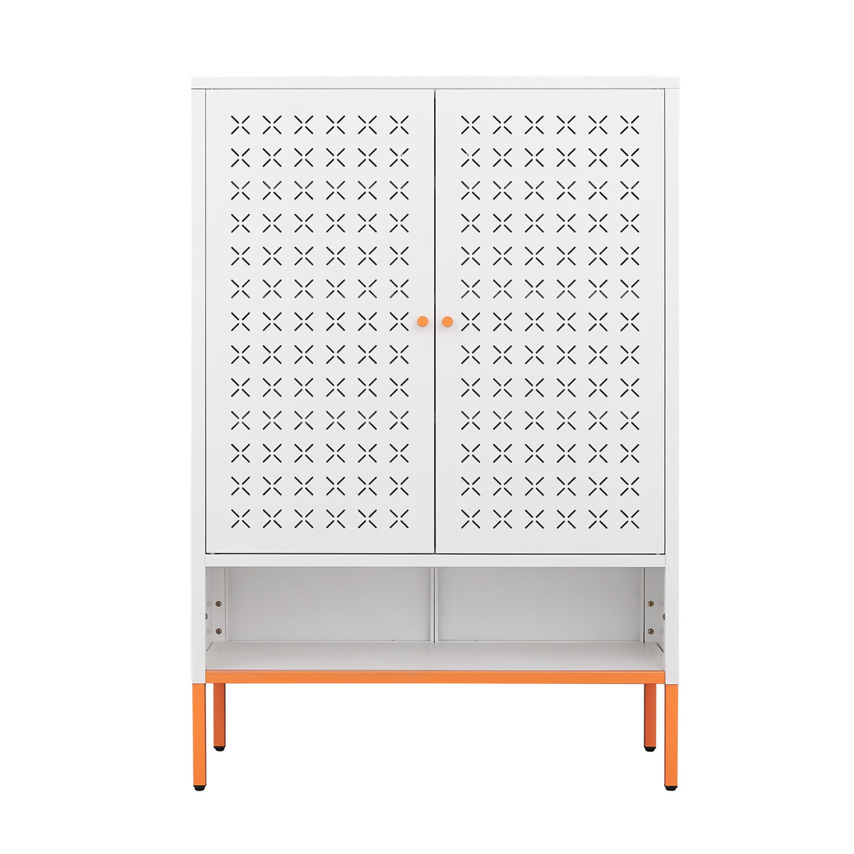 Grid - Double Door Shoe Cabinet With Adjustable Compartments And Moisture Proof Design In Metal - White