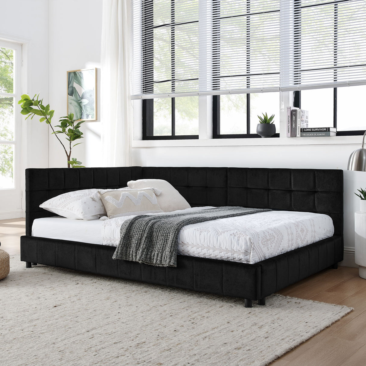 Storage Elegant Upholstered Tufted Bed Frame With Backrest And Armrests