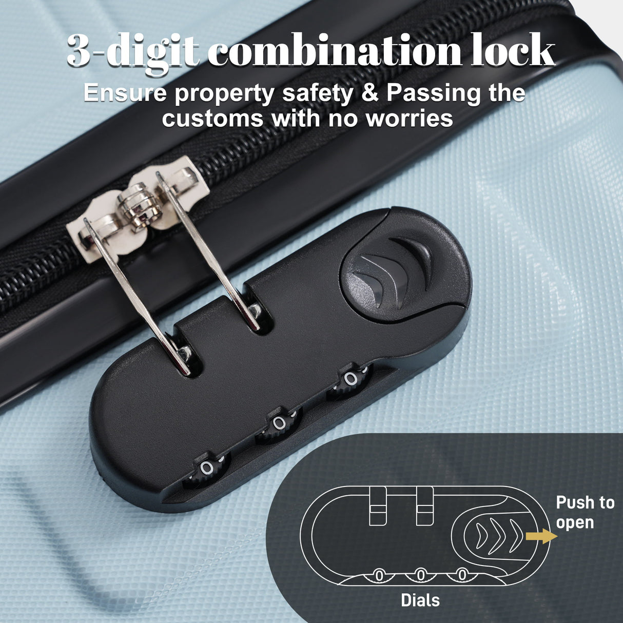 6 Piece Lightweight Hardshell Luggage Set With Double Spinner Wheels, Password Lock