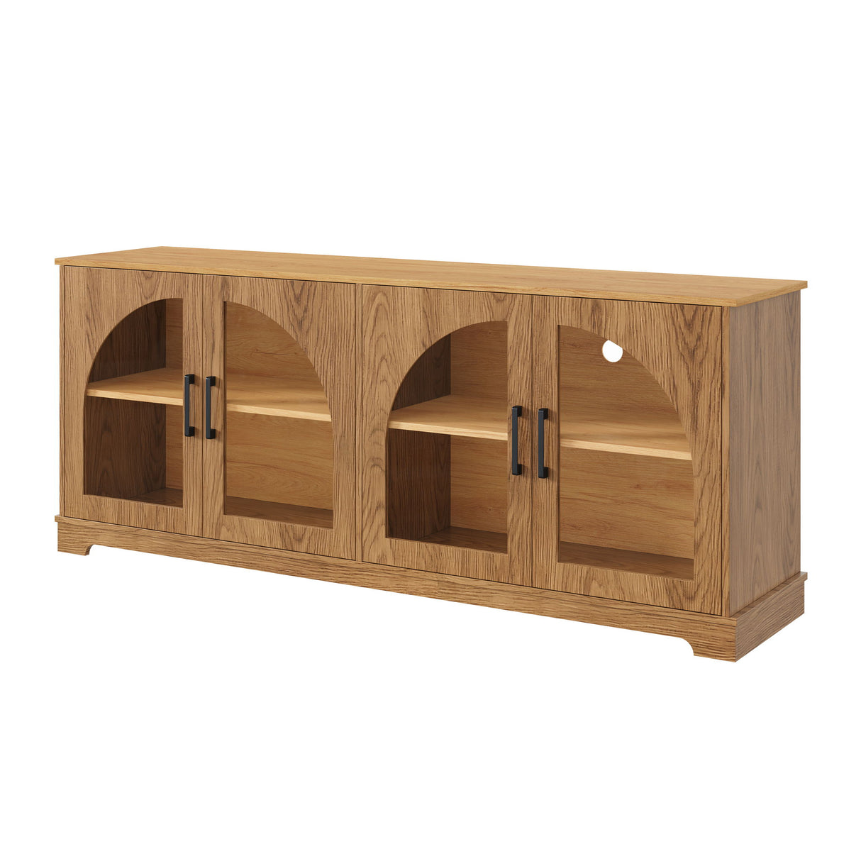 TV Stand With Semi Arched Glass Doors, Media Console With Adjustable Shelves For Living Room - Brown