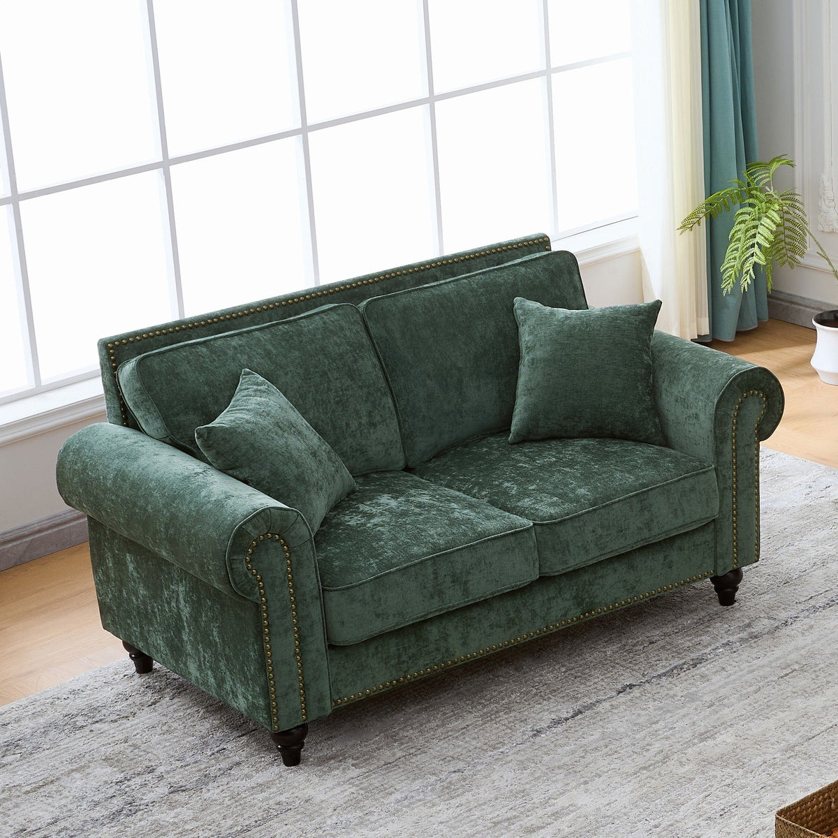 2 Seater Sofa With Rolled Arms, Tufted Upholstered Couch