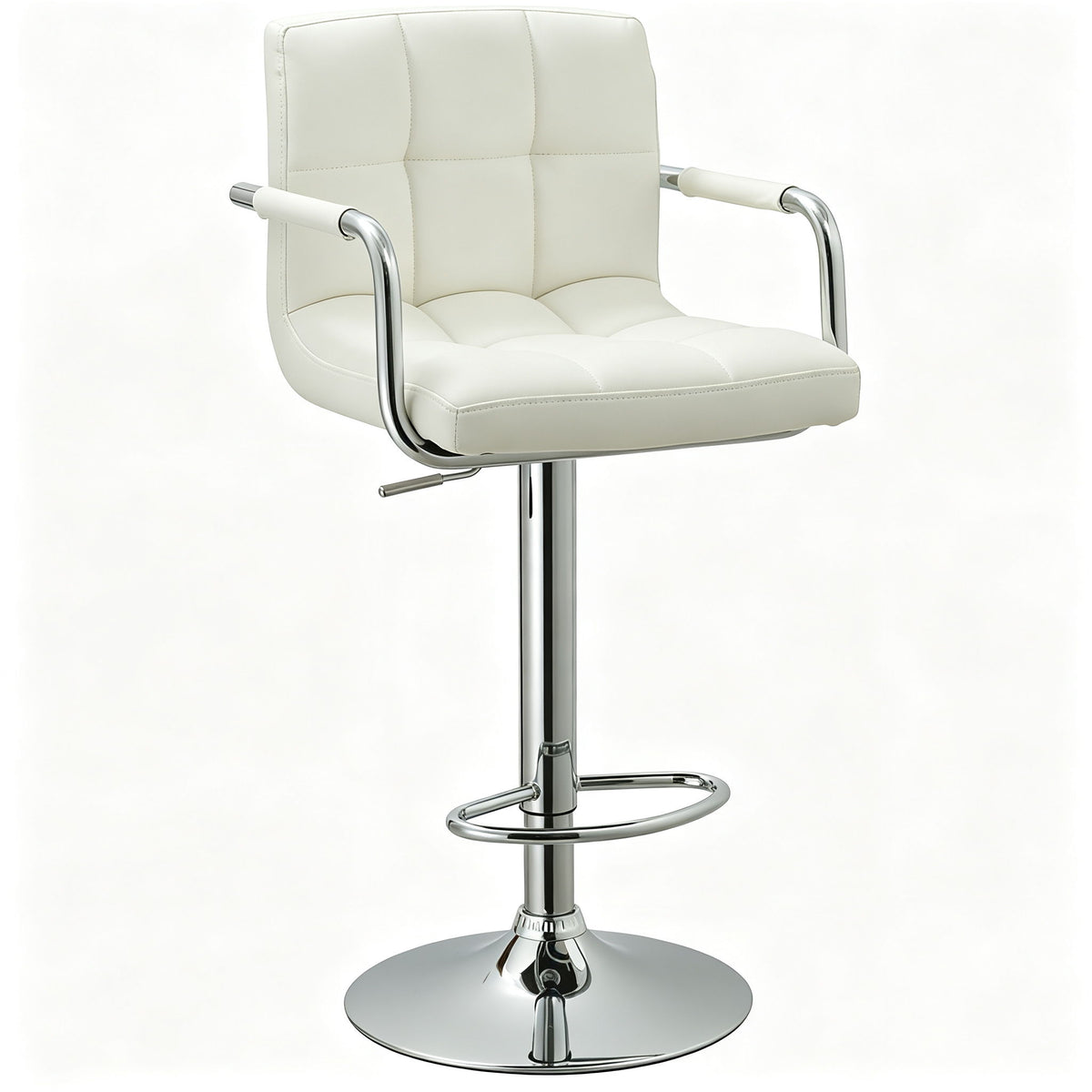 Adjustable Swivel Arm Bar Stool With Cushion - White