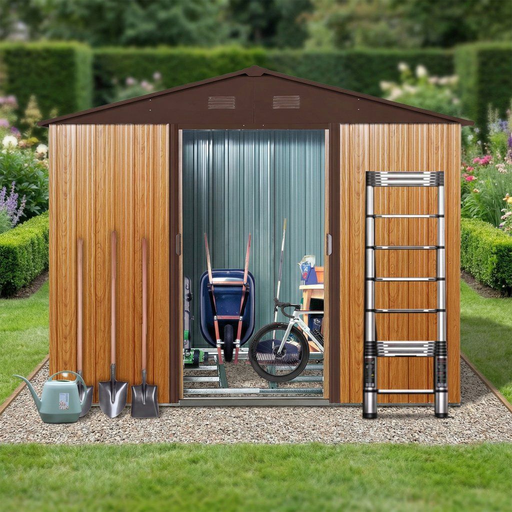 Outdoor Metal Storage Shed Garden Building Heavy Duty with Floor Base