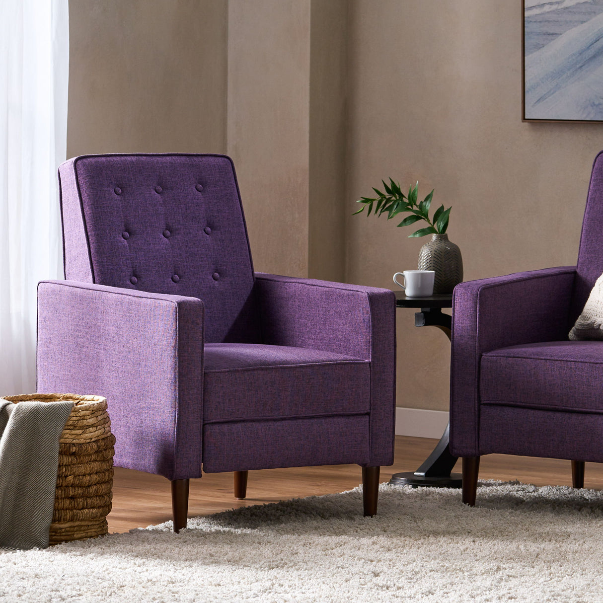 Mid-Century Modern Recliner With Button Tufted Waffle Stitch