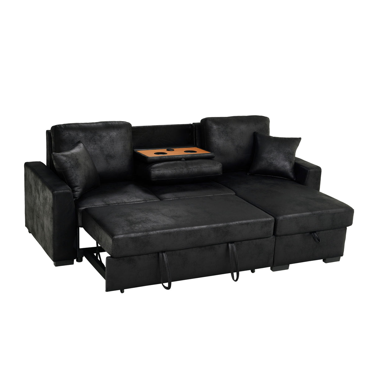 Upholstered Sectional With Pull-Out Bed And Chaise Storage
