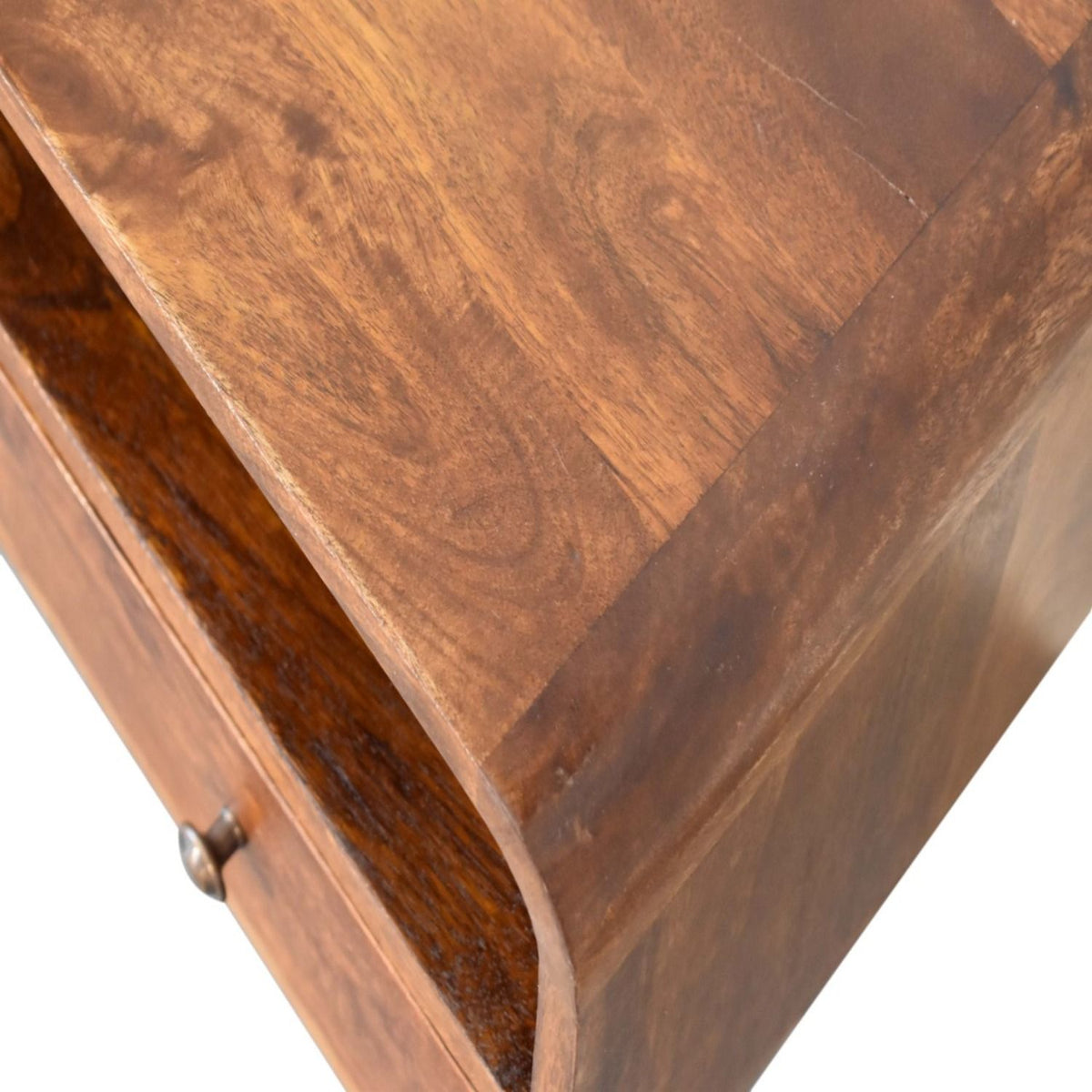 Mini Curved Media Unit With 2 Drawers - Chestnut