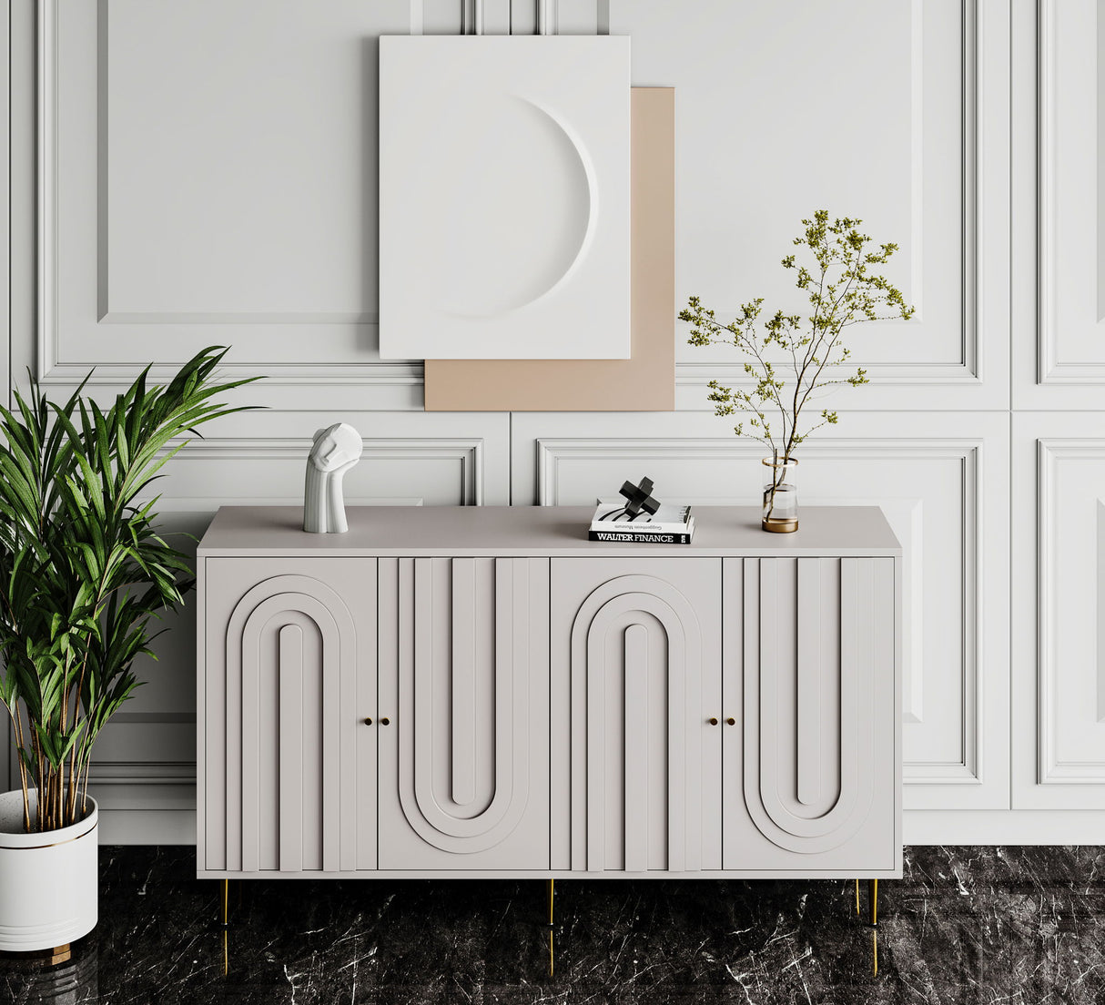 Modern 4 Door Sideboard Buffet Server Cabinet 60in x 33in