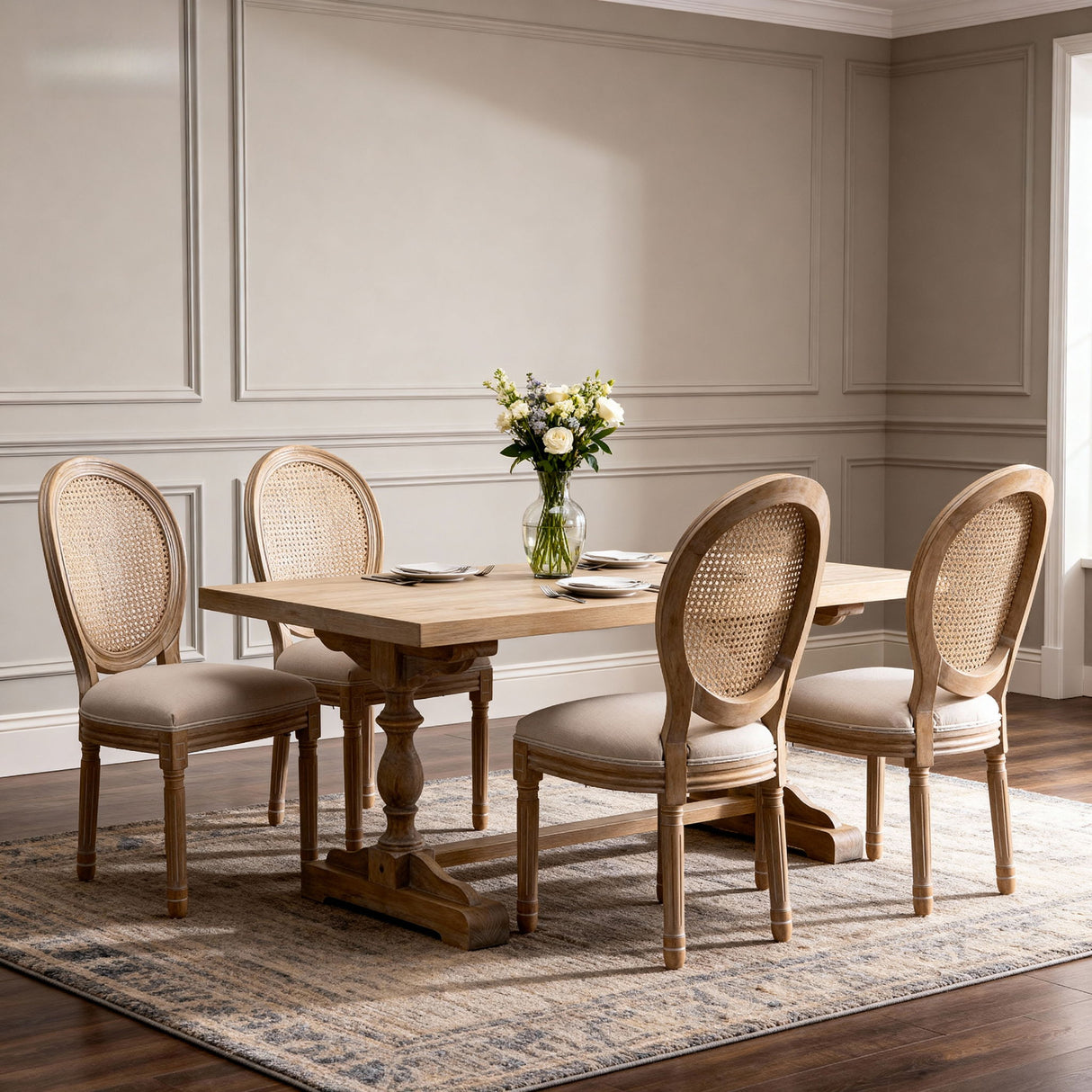 Dining Chairs, Upholstered With Round Back (Set of 2) - Beige