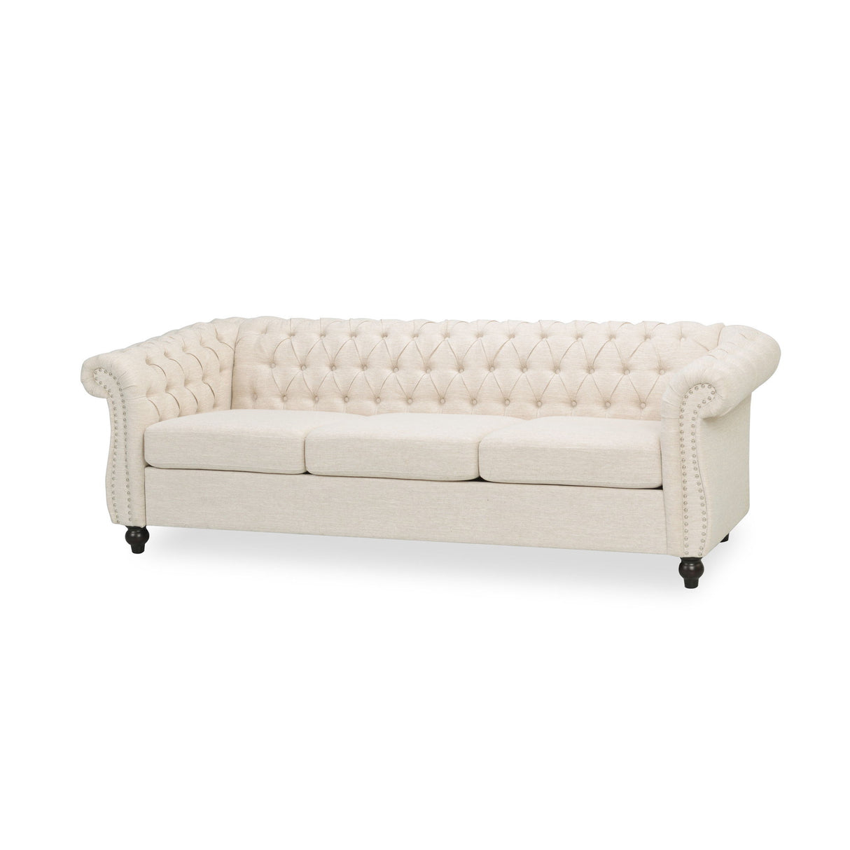 Chesterfield Style 3 Seater Sofa With Deep Button Tufting - Beige