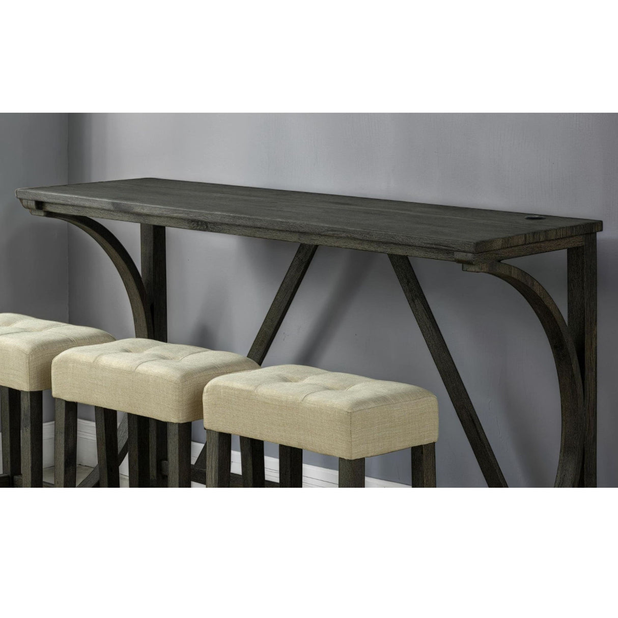 Dining Table Set With USB Charging Ports, Biscuit Tufted Stools - Beige / Brown
