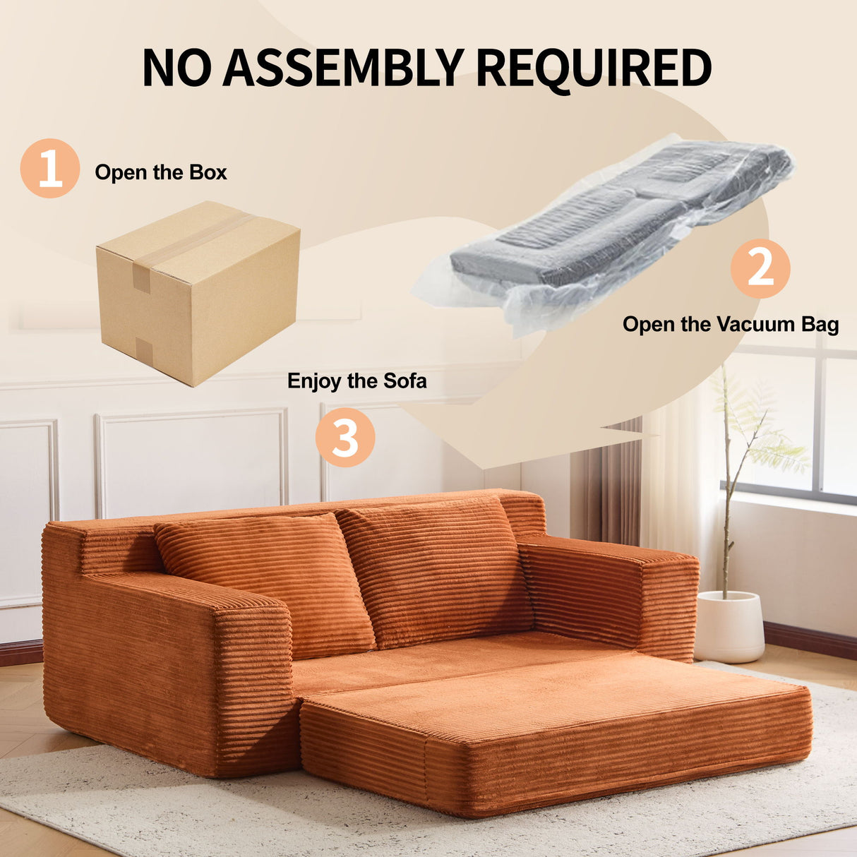 Comfortable Deep Seat Loveseat Sofa Bed, Reversible Cushion With Pillows