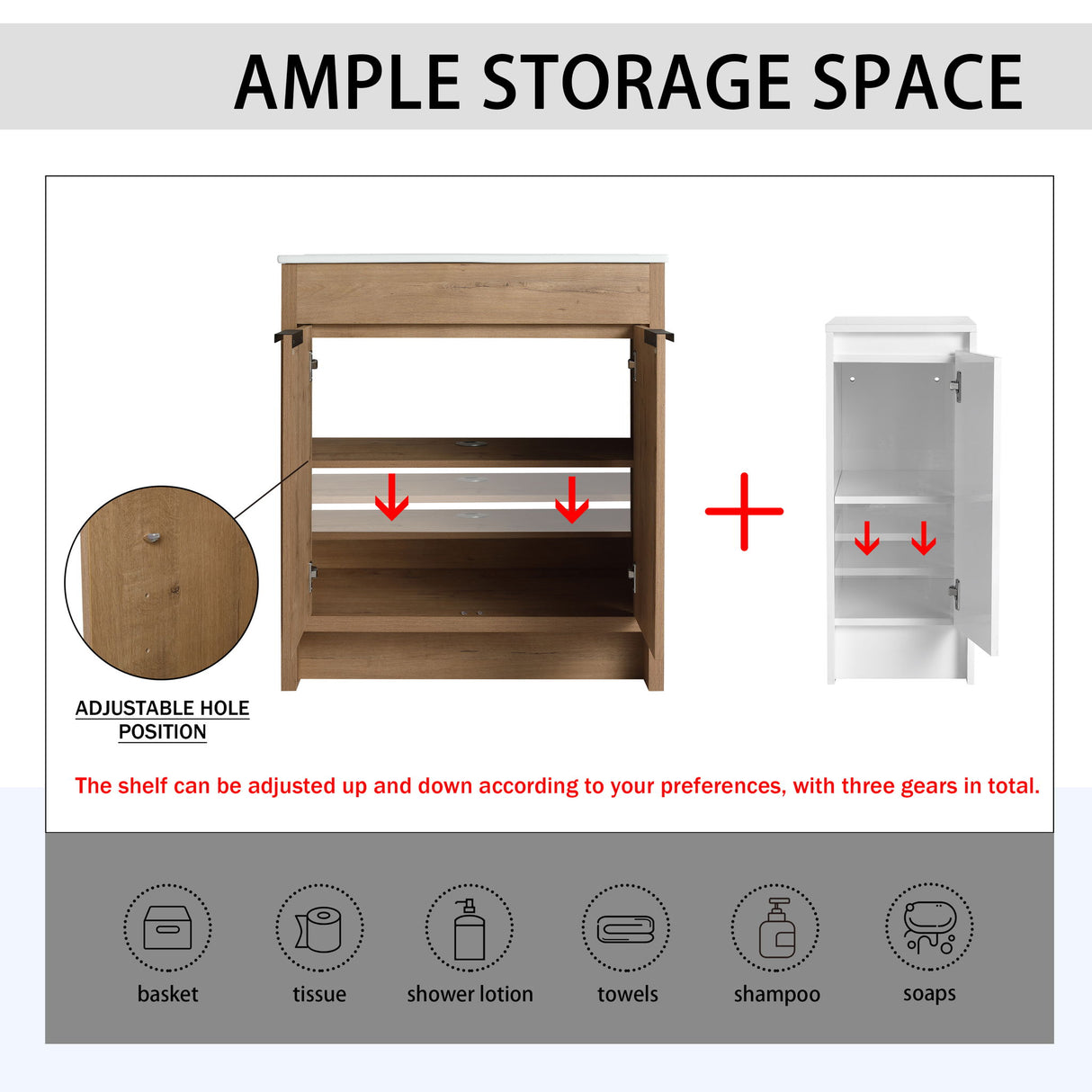 Freestanding Bathroom Vanity & Sink, Storage Cabinets, Soft Closing Doors