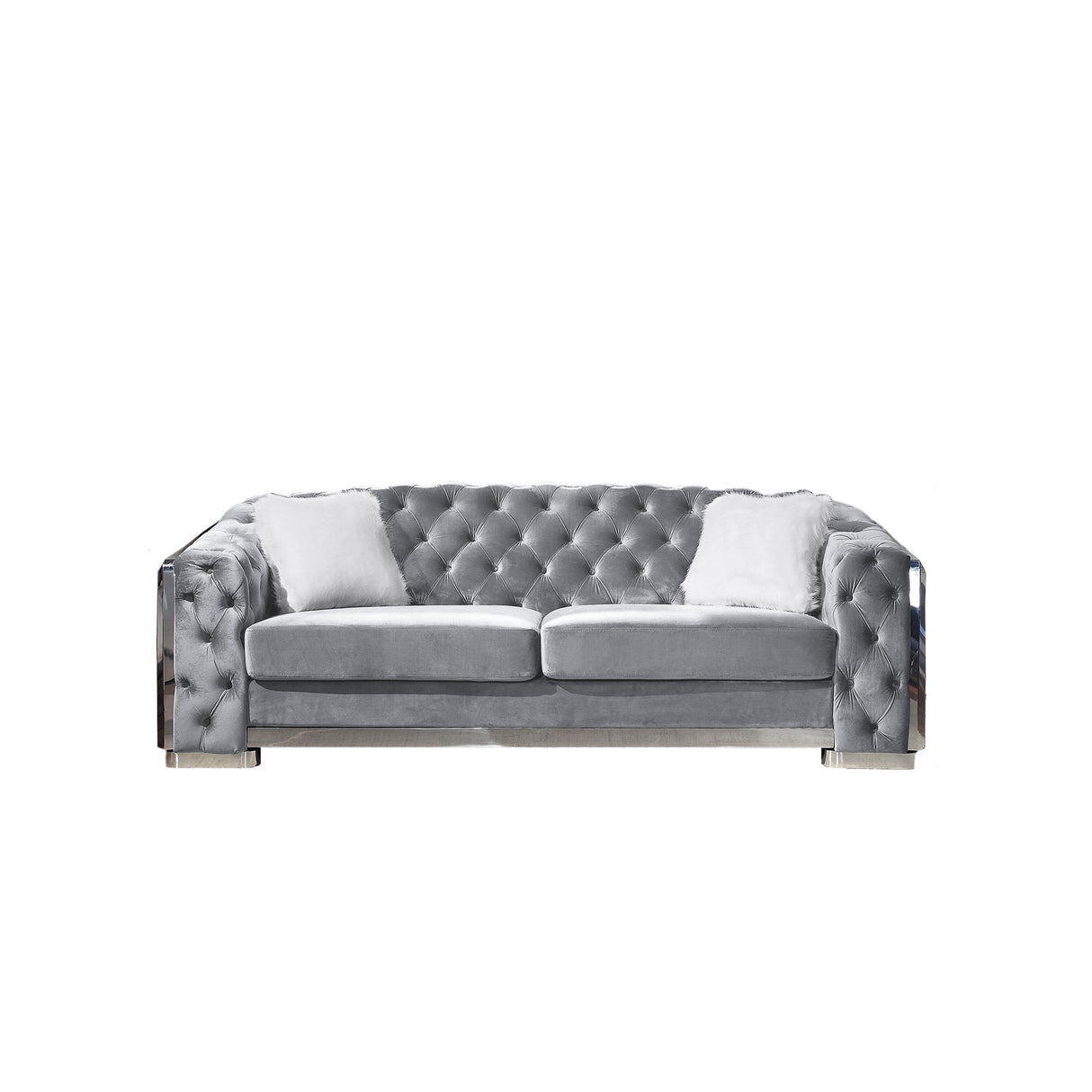 2 Seater Sofa With Button Tufted Diamond Grid & 2 Pillows For Living Room