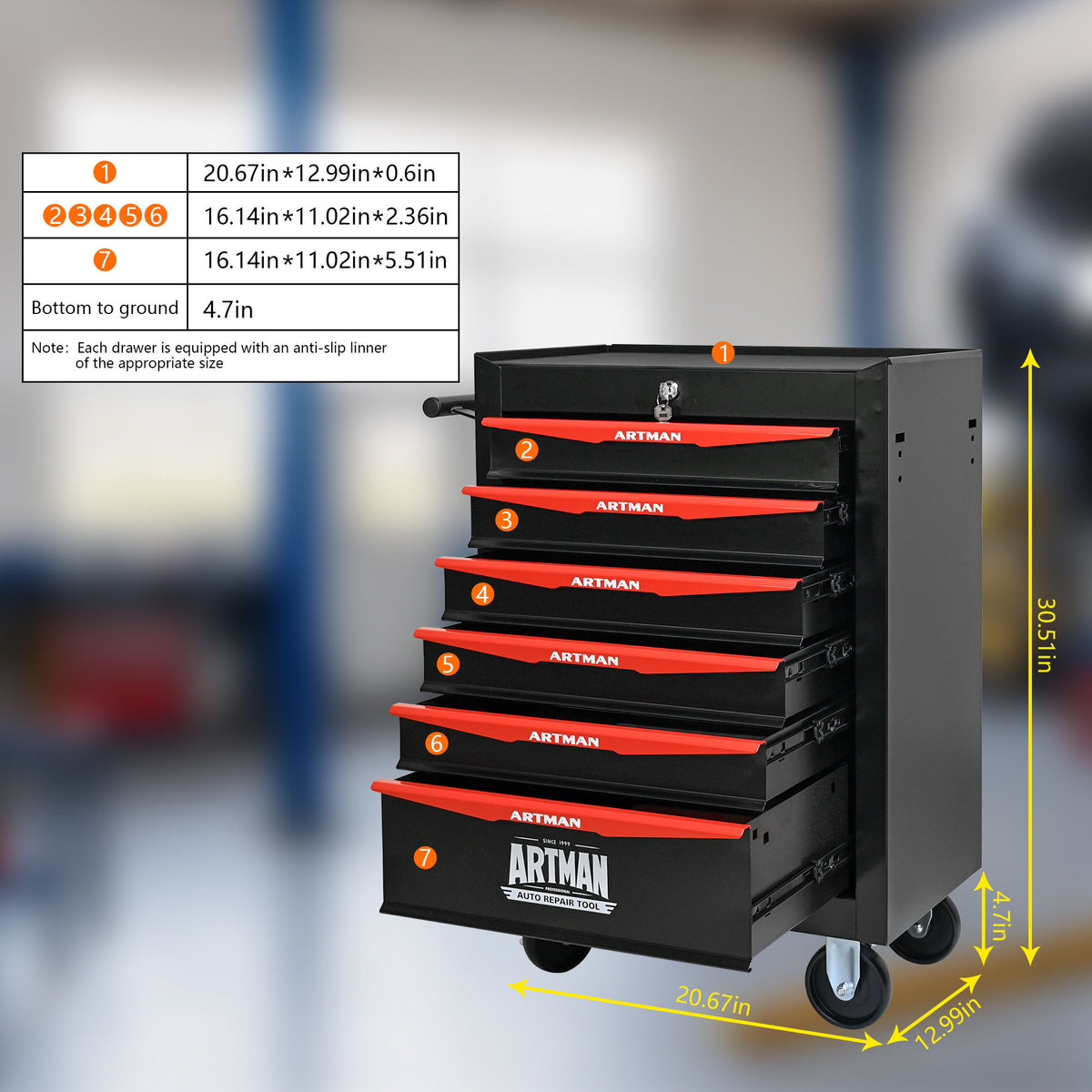 Rolling Metal Tool Chest With Drawers, Steel Storage Cabinet With Ball Bearing Slides