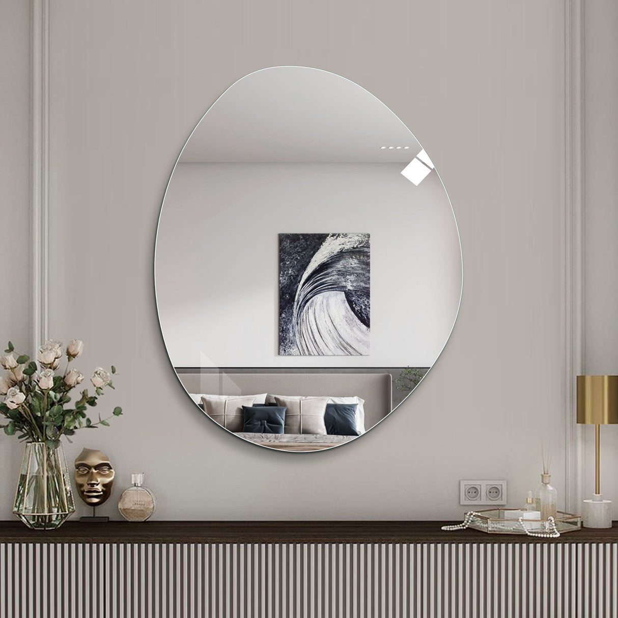 Asymmetrical Bathroom Wall Mirror - Silver
