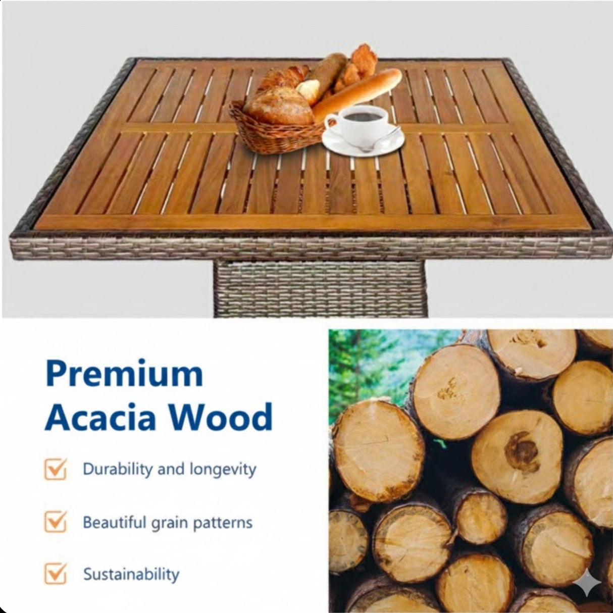 Square Patio Dining Table - Brown
