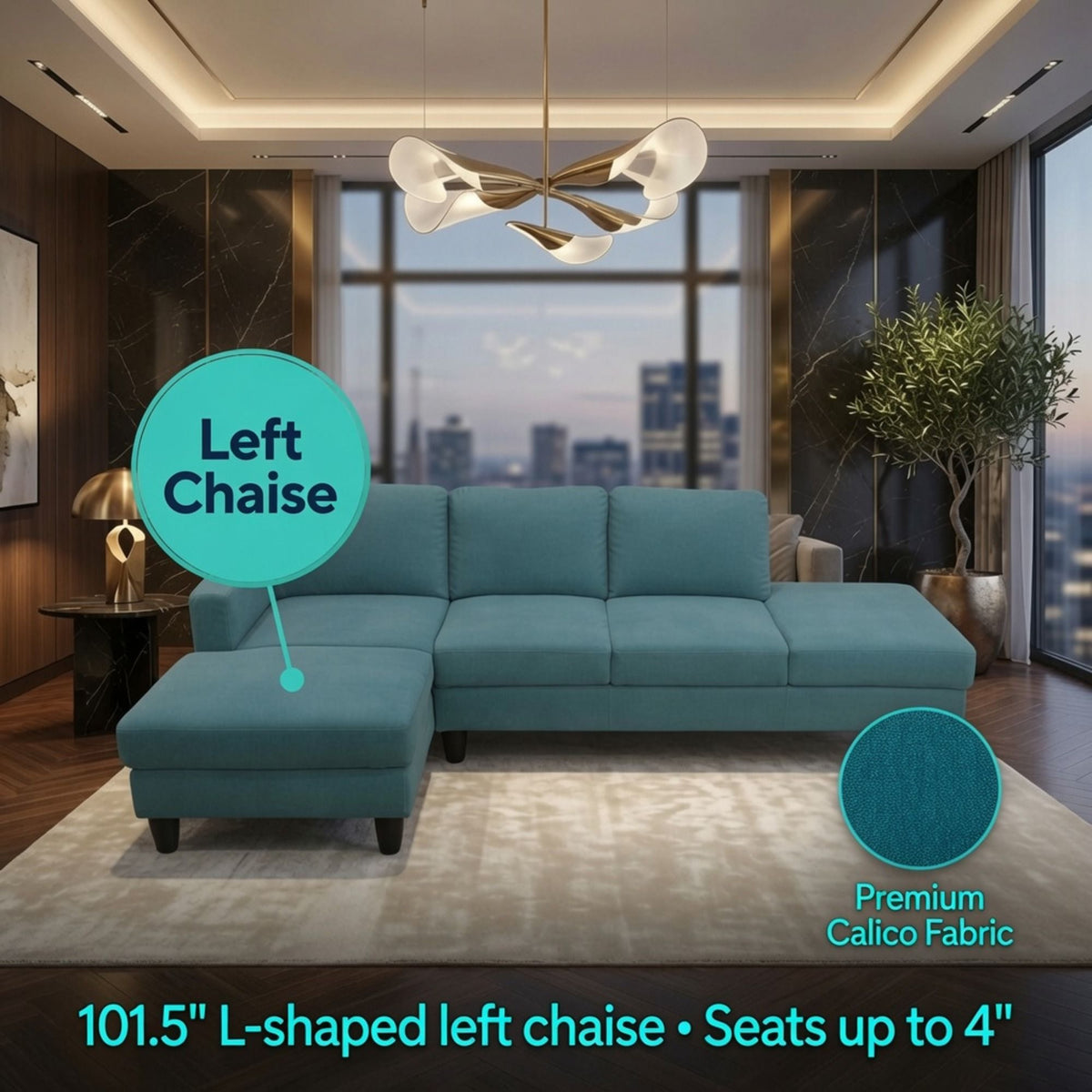 L - Shaped Sectional Sofa With Chaise & Ottoman