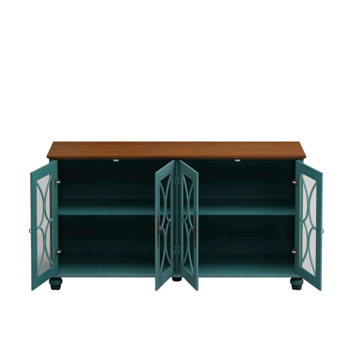 4 Door Sideboard Cabinet with Tempered Glass Doors and Wood 59x32in