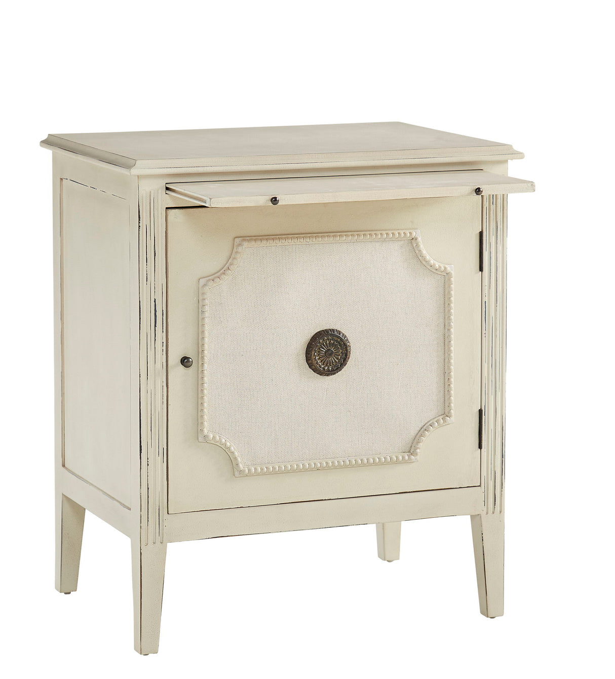 Linen & Beaded Front End Table - White