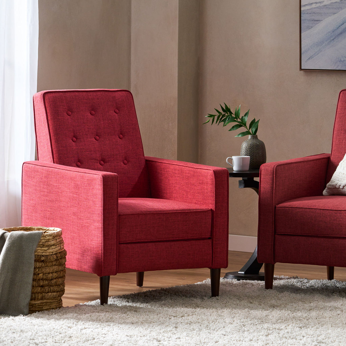 Mid-Century Modern Recliner With Button Tufted Waffle Stitch