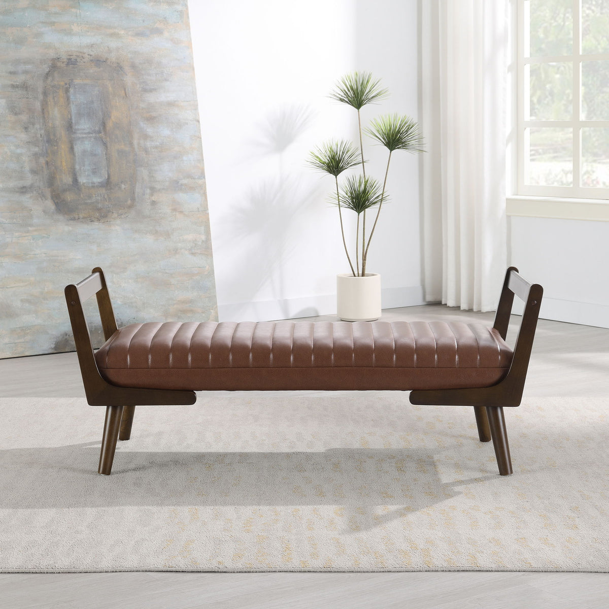 Mid-Century Bench With Wood Legs