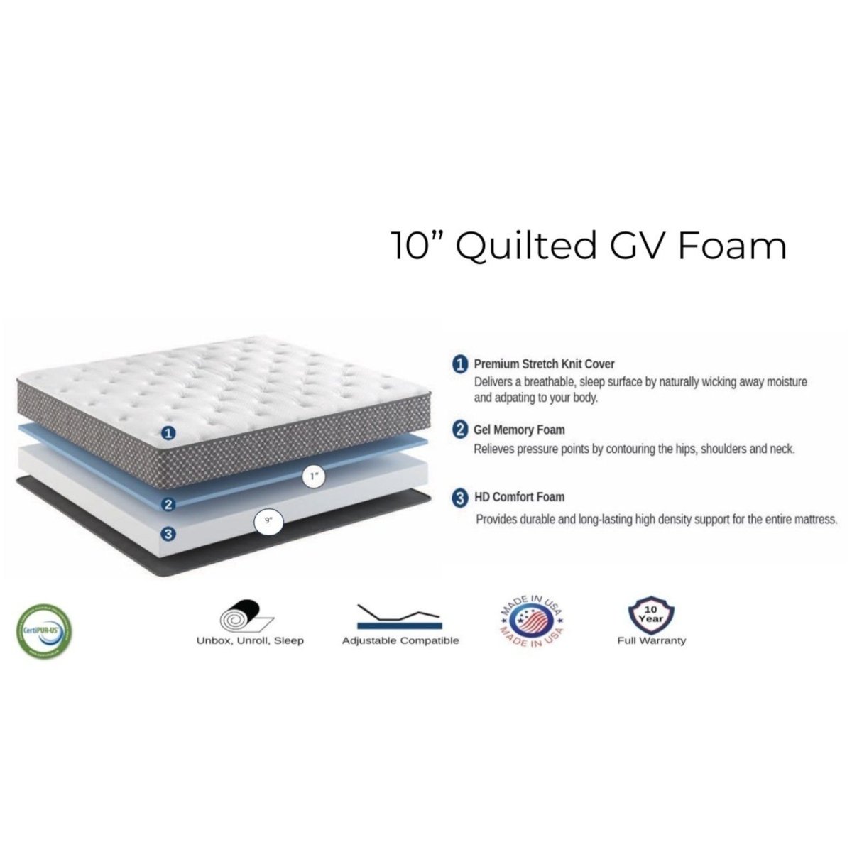 10” Quilted Foam Mattress – King - Mattress - Alpine Outlets