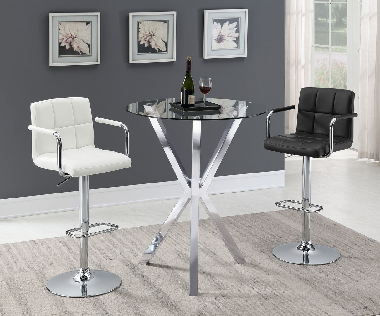 Denali Round 35-Inch Glass Top Bistro Bar Table Chrome