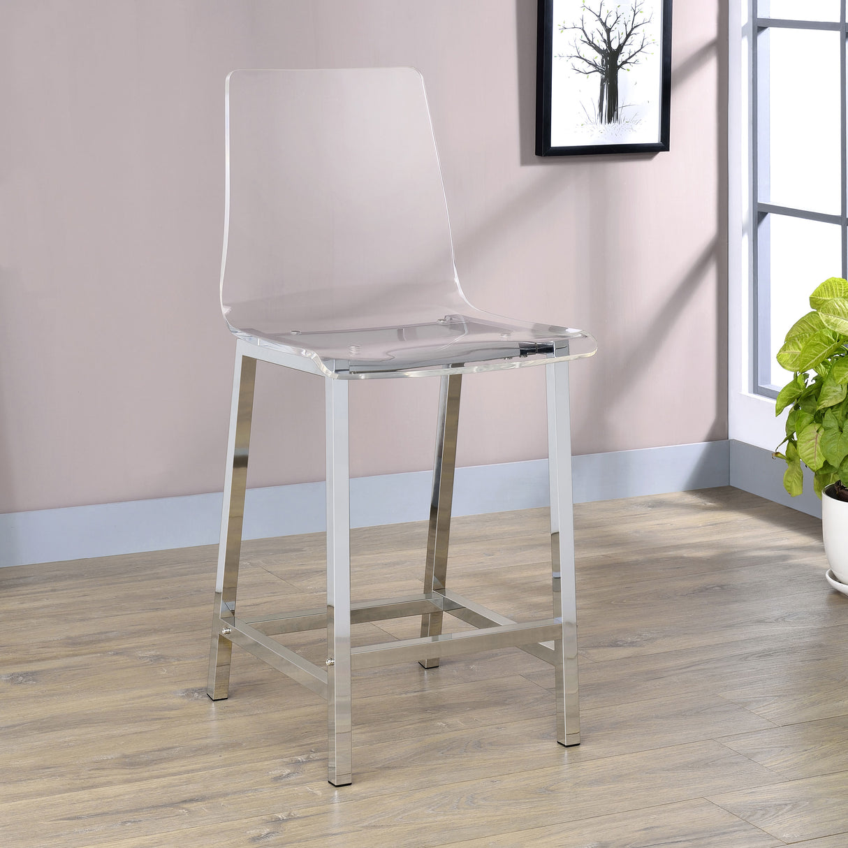 Juelia Clear Acrylic Counter Chair with Chrome Base, Set of 2