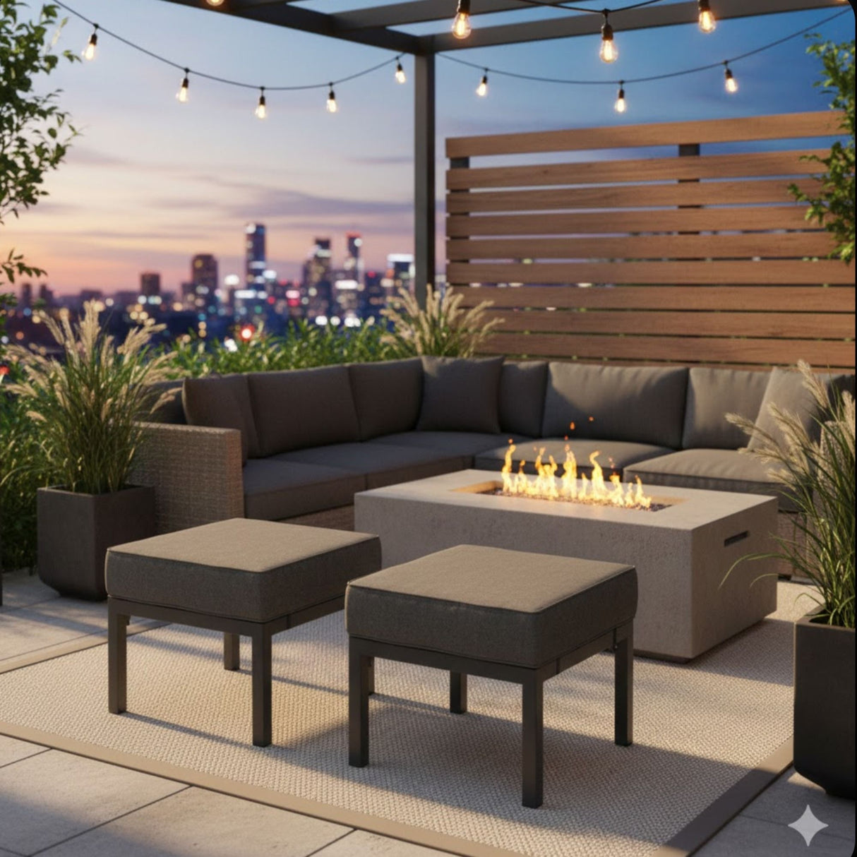 Patio Ottomans With Cushions, All Weather Footrests (Set of 2) - Dark Gray