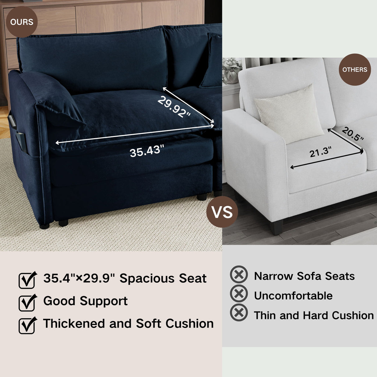 Modern Oversized Loveseat Sofa With Deep Seat And Diy Combination