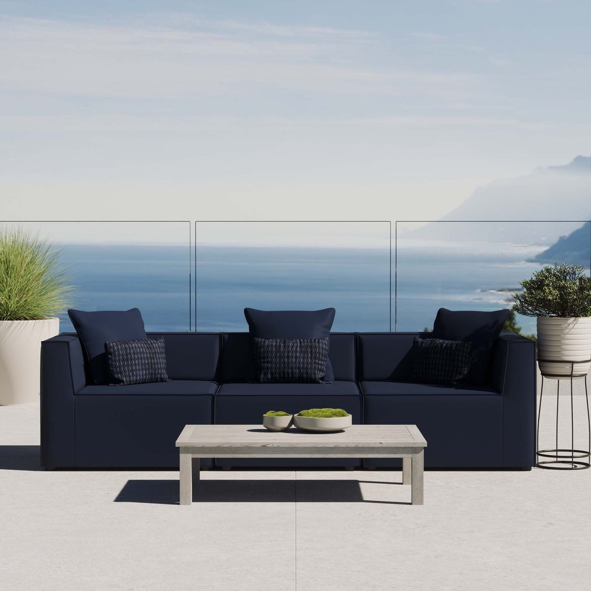 104" Navy 3-Piece Outdoor Patio Upholstered Sectional Sofa - Outdoor - Alpine Outlets