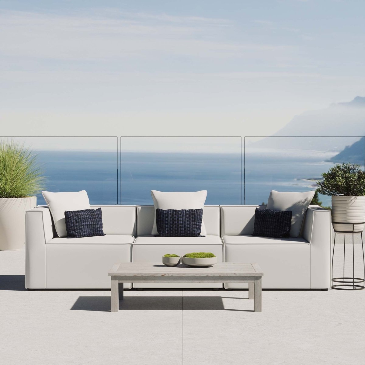 104" White 3-Piece Outdoor Patio Upholstered Sectional Sofa - Outdoor - Alpine Outlets