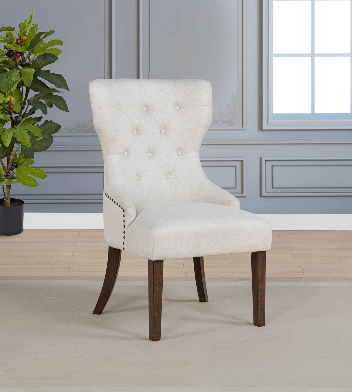 Baney Fabric Upholstered Dining Side Chair Cream/Dark Oak