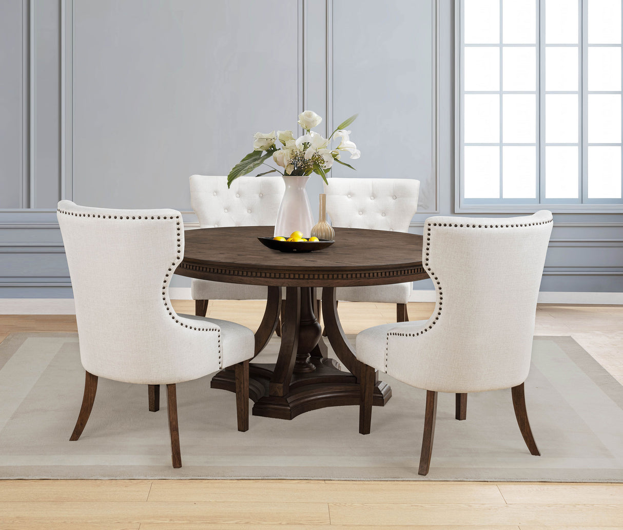 Ridgewell 5-Piece Round Pedestal Dining Set in Dark Oak