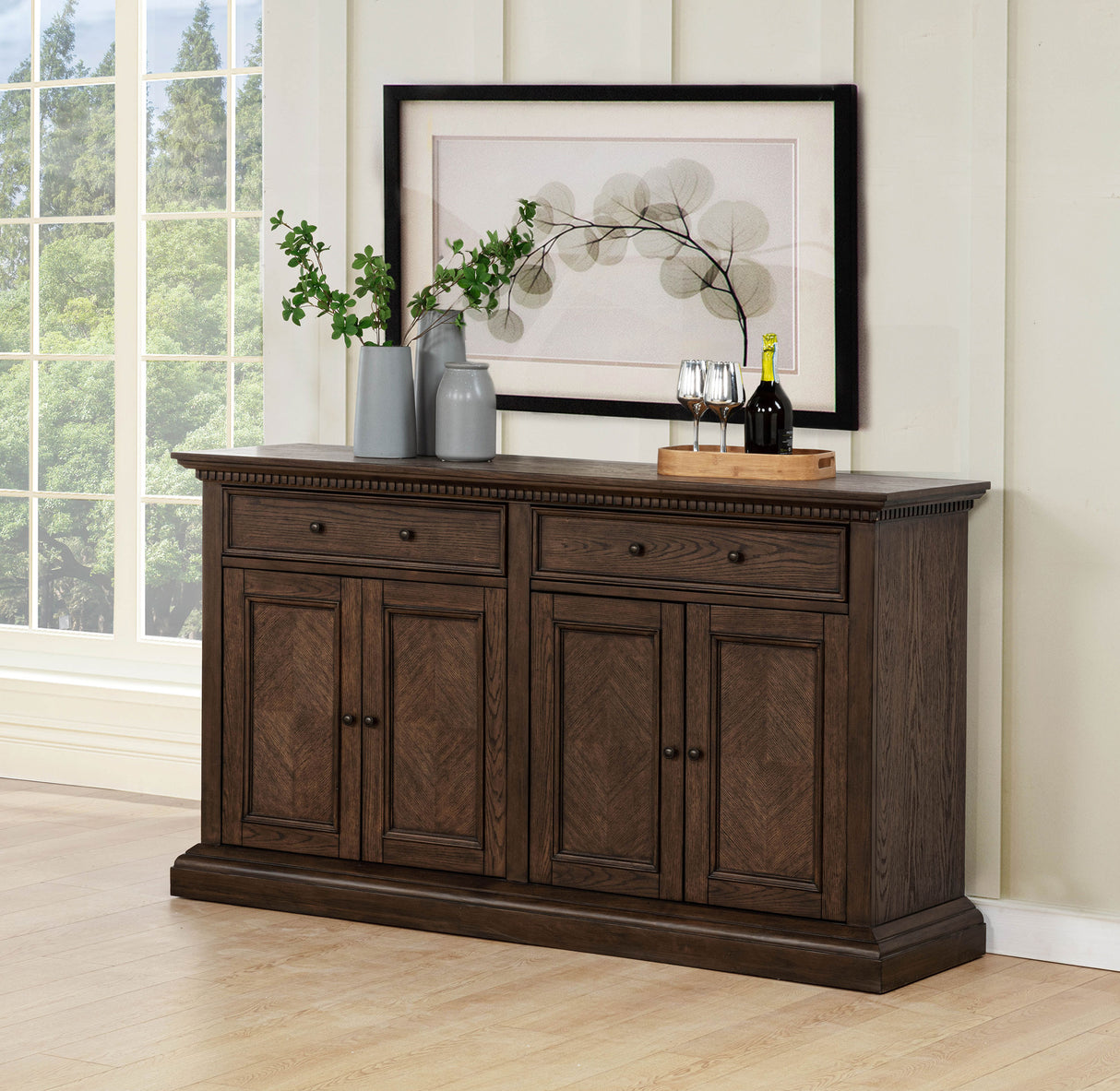 Ridgewell 2-Drawer 4-Door Dining Server Dark Oak
