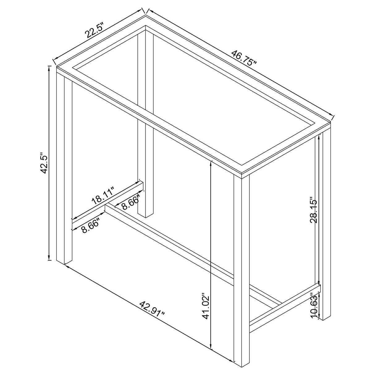 Tolbert Rectangular 47-inch Glass Top Pub Bar Table