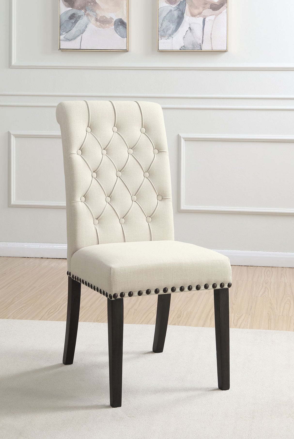 Alana Upholstered Dining Side Chair, Beige and Smokey Black