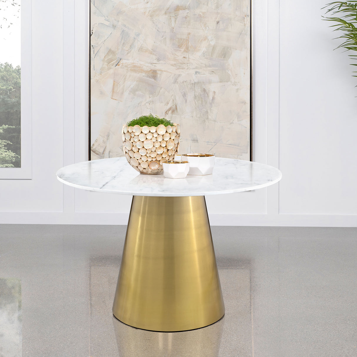 Ambrose Round 50-Inch Marble Top Dining Table, Brushed Gold