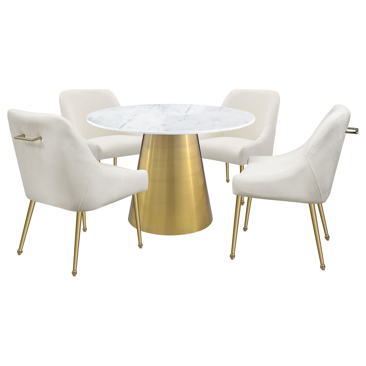 Ambrose Round 50-Inch Marble Top Dining Table, Brushed Gold