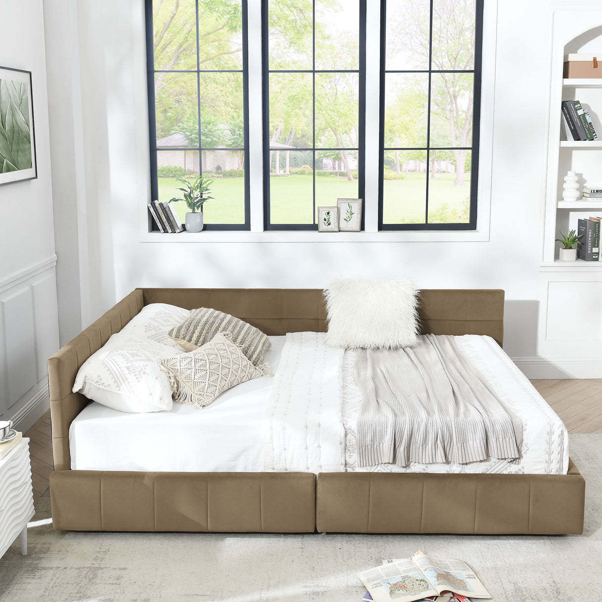 Storage Upholstered Tufted Bed Frame With Backrest And Armrests