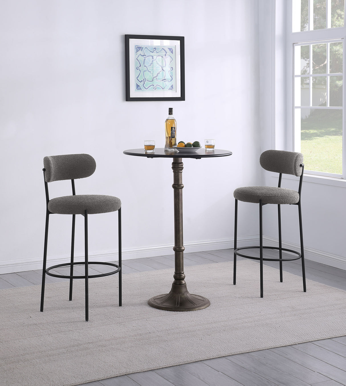Viola Grey Boucle Upholstered Bar Stools, Set of 2