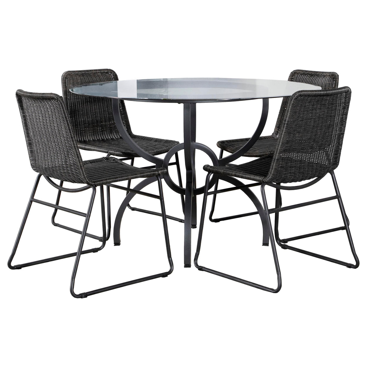 Aviano 5-Piece Round Glass Dining Table Set Gunmetal