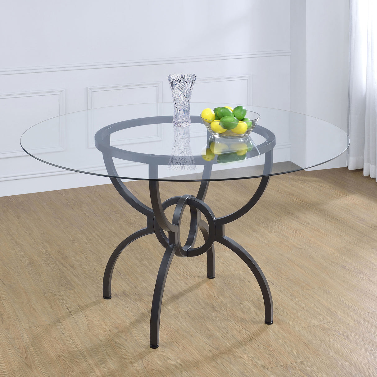 Aviano Round 48-Inch Glass Top Dining Table - Gunmetal