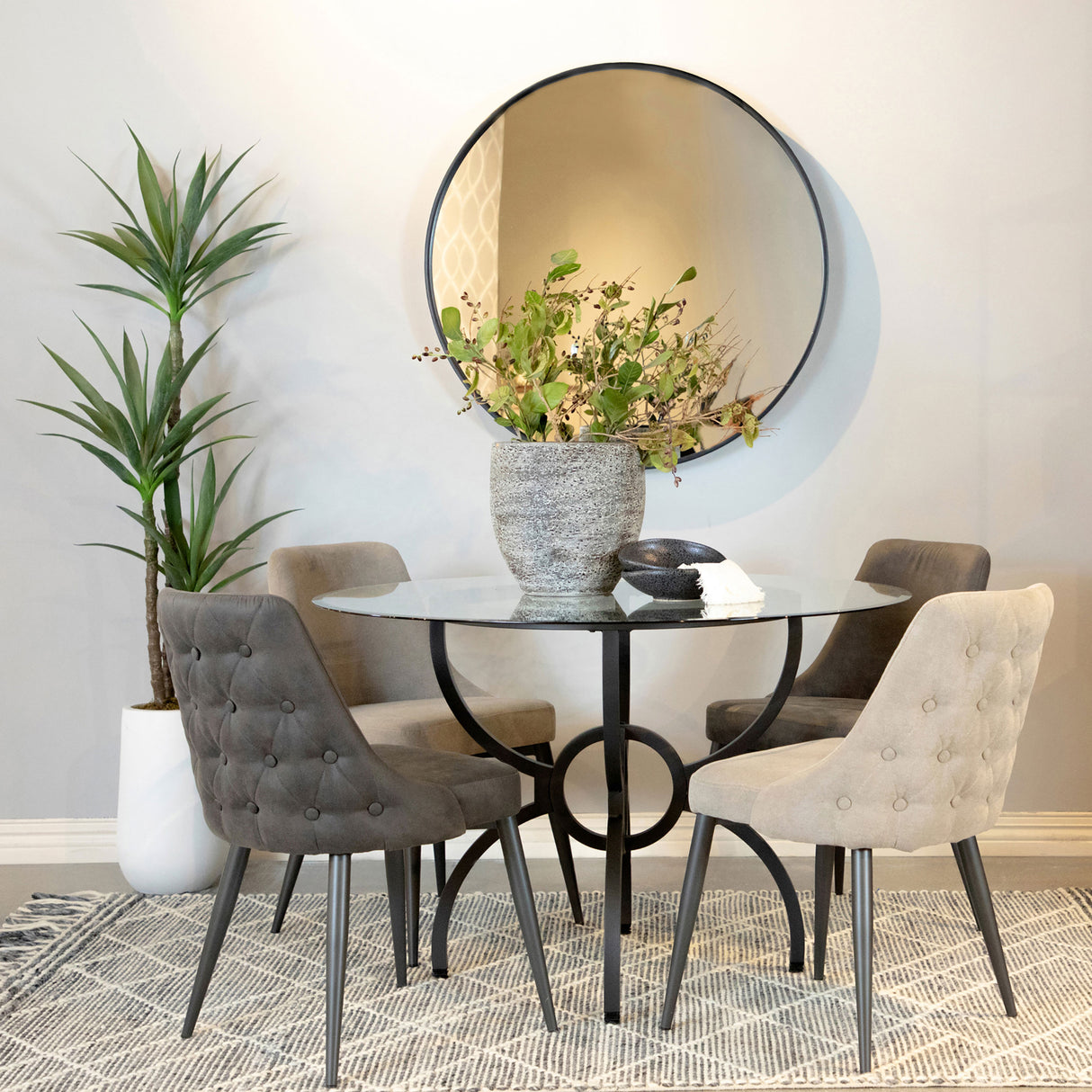 Aviano Round 48-Inch Glass Top Dining Table - Gunmetal