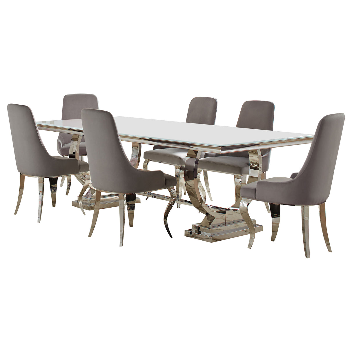 Antoine 7-Piece Rectangular Glass Dining Table Set, Grey
