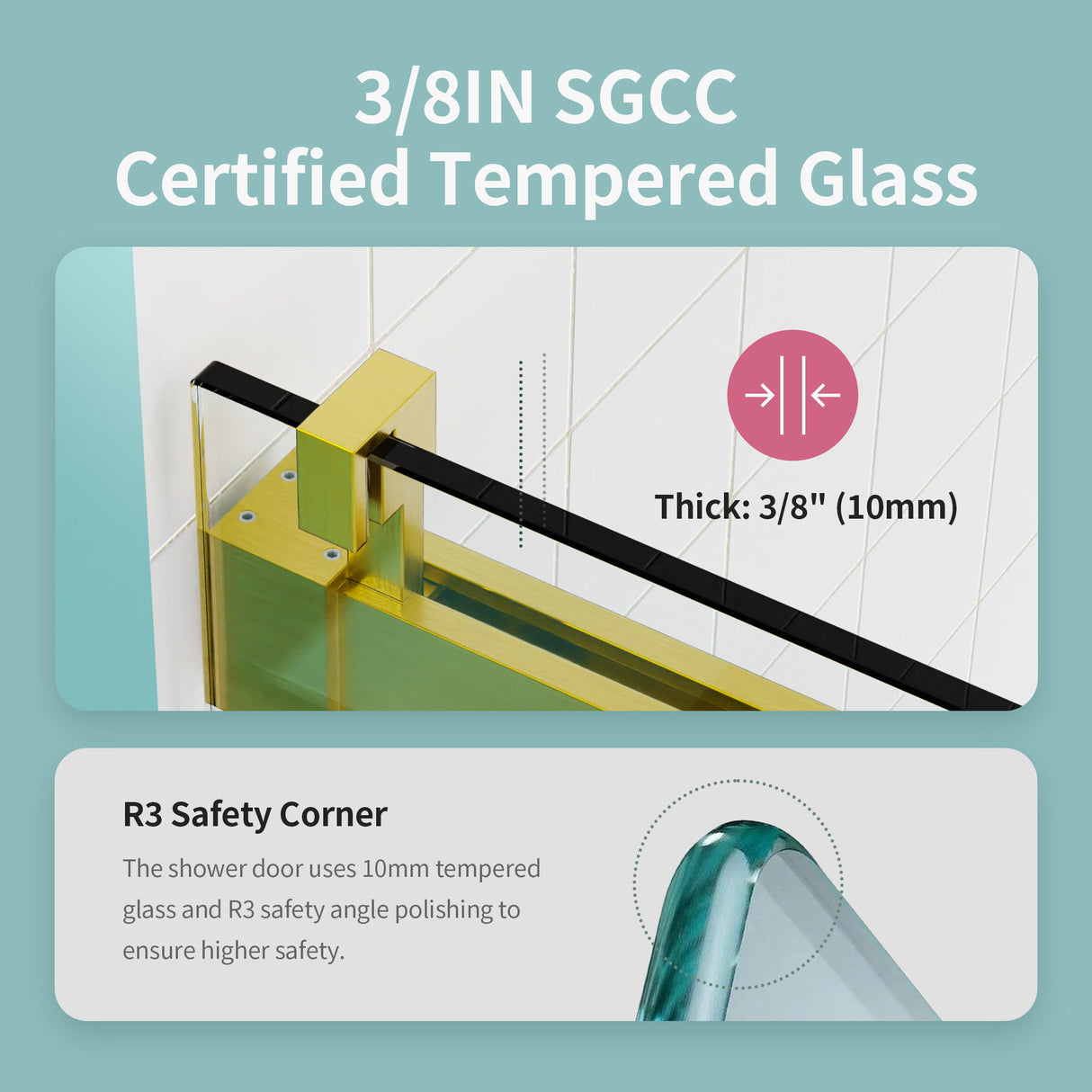 Frameless Single Sliding Soft Close Shower Doors, 3 / 8" Tempered Glass Reversible Installatio