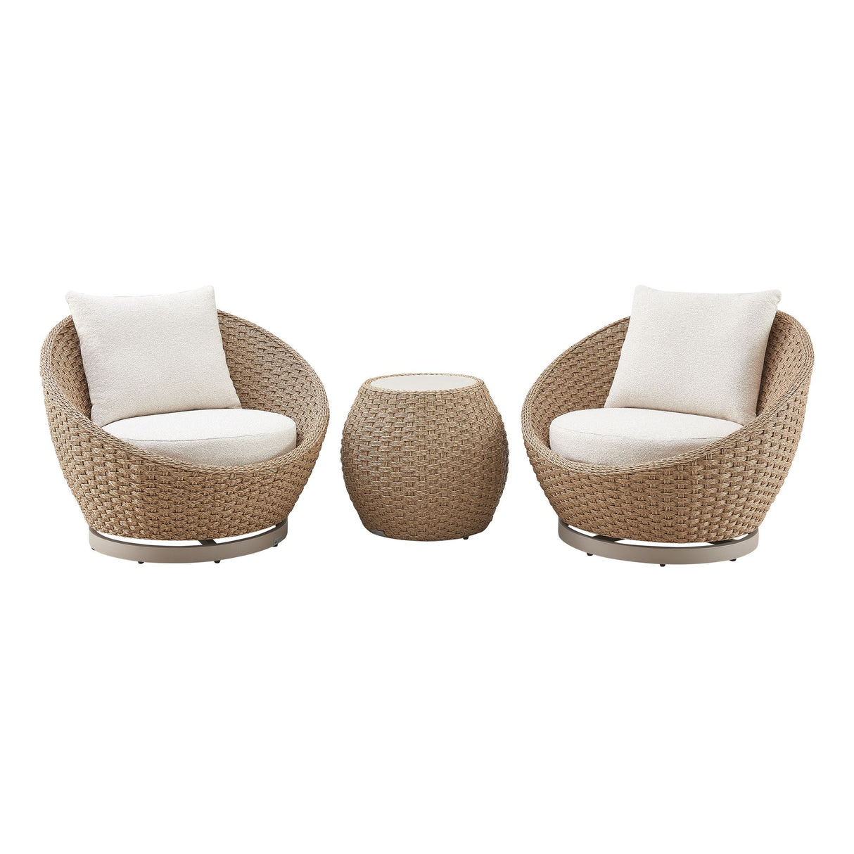 Kobalt - 3-Piece Powder Coated Metal Outdoor Conversation Set With Cushions - Boucle White / Natural