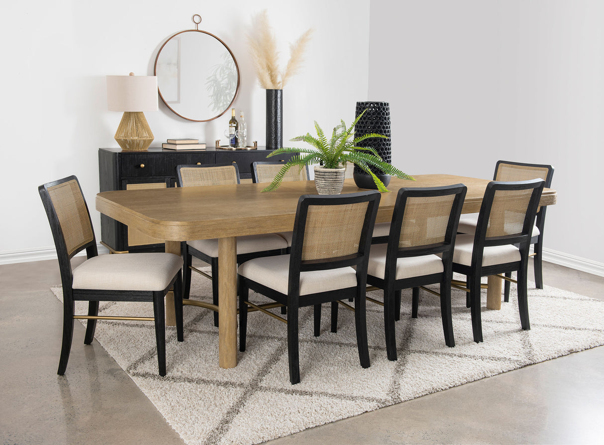 Arini Rattan Cane Dining Side Chair, Cream and Black (Set of 2)