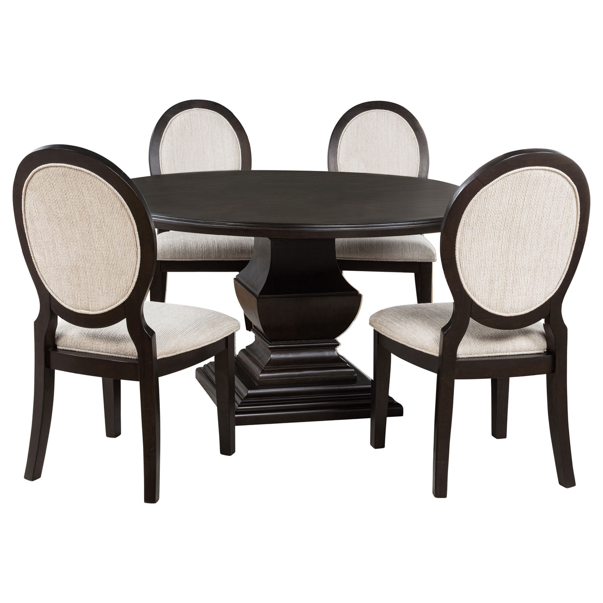 Twyla 5-Piece Round Wood Dining Set, Dark Cocoa